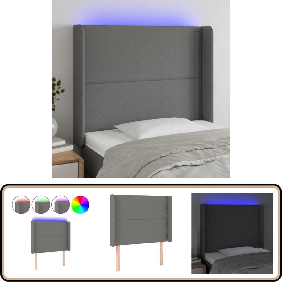 VidaXL Hoofdbord LED Stof Donkergrijs 93x16x118 128 cm Hoofdboard Led Hoofdbord Bedhoofdbord Grijs Hoofdbord Stoffen Hoofdbord Adjustable Headboard Leeshoek Tv Hoek