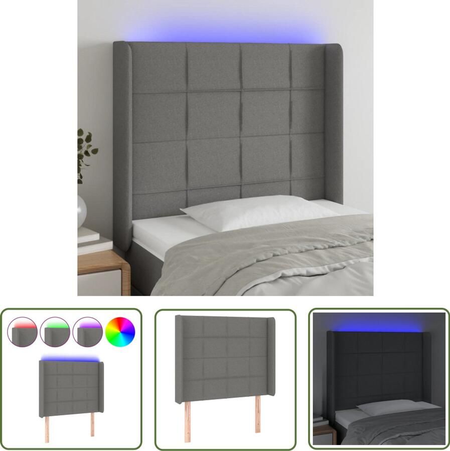 VidaXL Hoofdbord LED Stof Donkergrijs 93x16x118cm Hoofdboard Led Verlichting Hoofdbord Grijs Beddecoratie Slaapkamers Relaxen