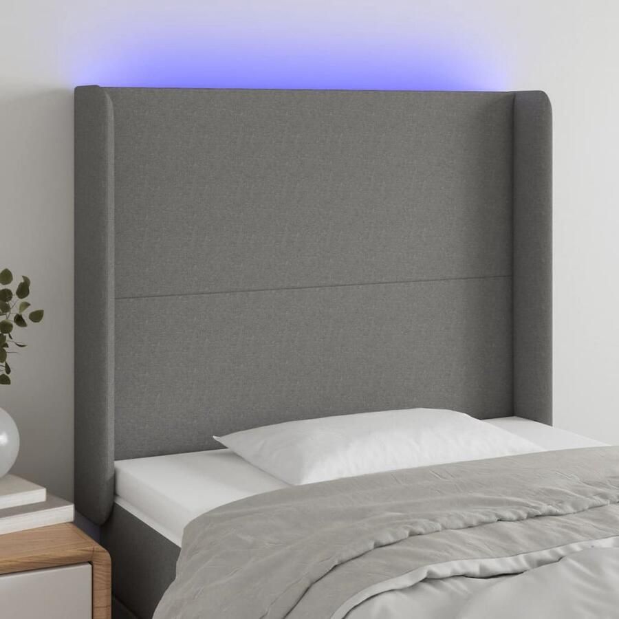 VidaXL Hoofdbord LED Stof Donkergrijs 93x16x128 cm Hoofdboard Led Headboard Bedstede Slaapkamersdecoratie Grijs Hoofdboard Moderne Hoofdborden Comfortabel Hoofdbord - Foto 2