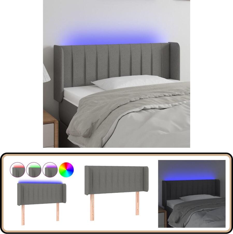 VidaXL Hoofdbord LED Stof Donkergrijs 93x16x78 88 cm Hoofdboard Led Hoofdbord Grijs Beddecoratie Hoofdkussen Leeshoek Tv Hoek Comfortabel Hoofdbord