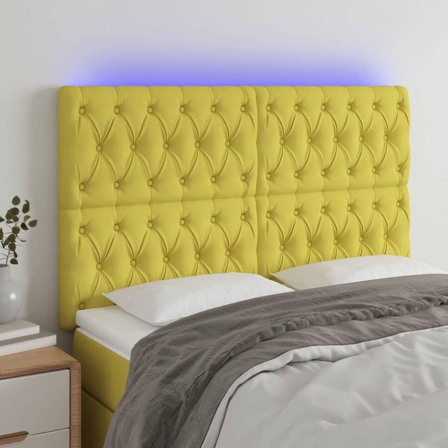 VidaXL Hoofdbord LED Stof Groen 144x7x128cm Hoofddekens Led Hoofdborden Bed Accessoires Slaapkamer Decoratie Comfortabel Hoofdbord - Foto 2
