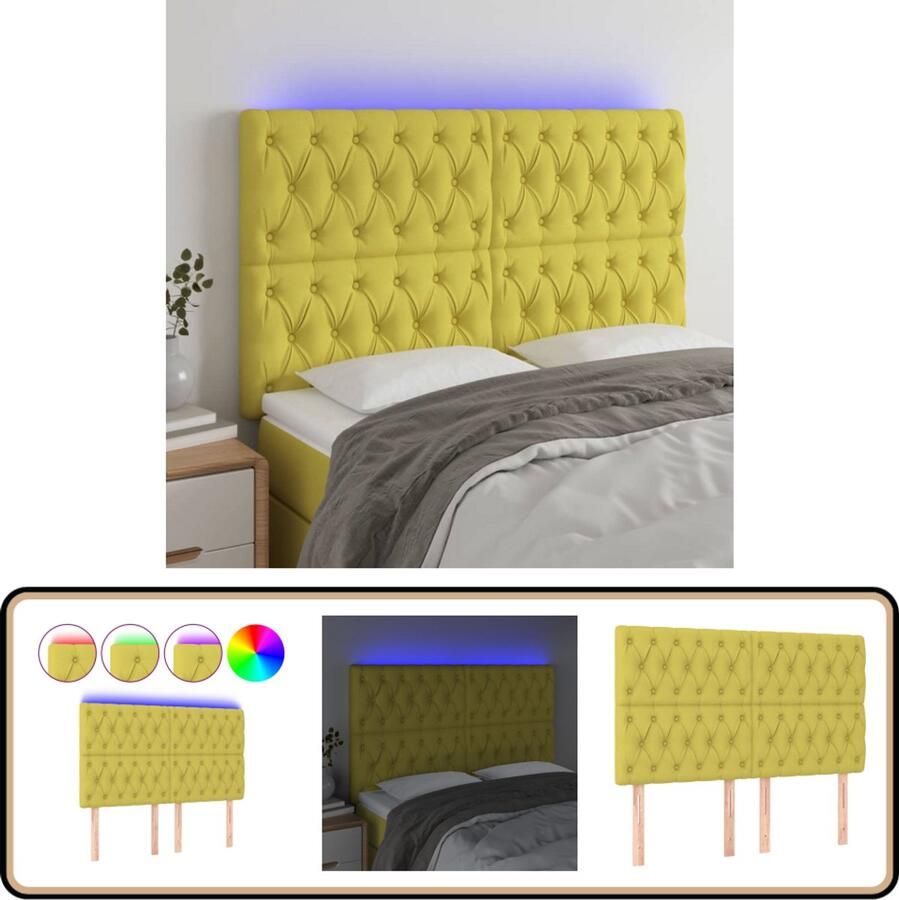 VidaXL Hoofdbord LED Stof Groen 144x7x128cm Hoofddekens Led Hoofdborden Bed Accessoires Slaapkamer Decoratie Comfortabel Hoofdbord