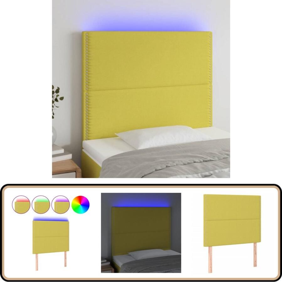 VidaXL Hoofdbord LED Stof Groen 80x5x118 128 cm Hoofdboard Led Headboard Bedhead Slaapkamervloer Kamerdecoratie Groene Meubels