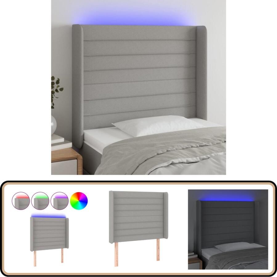 VidaXL Hoofdbord LED Stof Lichtgrijs 103x118 cm Hoofdboard Led Headboard Bed Frame Decor Slaapkamers Bedroom Furniture