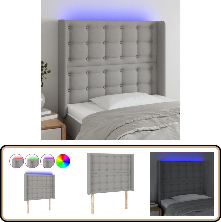 VidaXL Hoofdbord LED Stof Lichtgrijs 103x118 cm Klassieke Hoofdbord Led Hoofdbord Bedhoofdbord Hoofdkussen Slaap Accessoires Grijs Hoofdbord Stoffen Hoofdbord Adjustable Headboard