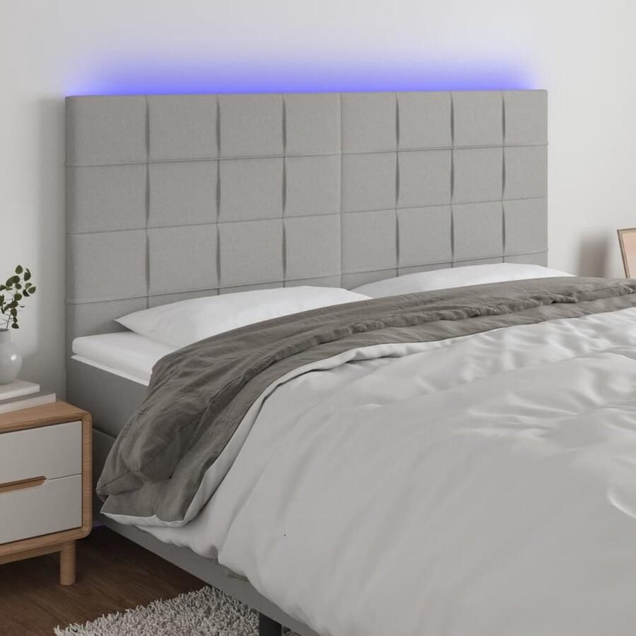 VidaXL Hoofdbord LED Stof Lichtgrijs 160x5x118 cm Hoofdboard Led Headboard Bedhead Hoofdkussen Slaapcomfort Moderne Slaapkamer Grijs Hoofdboard - Foto 2