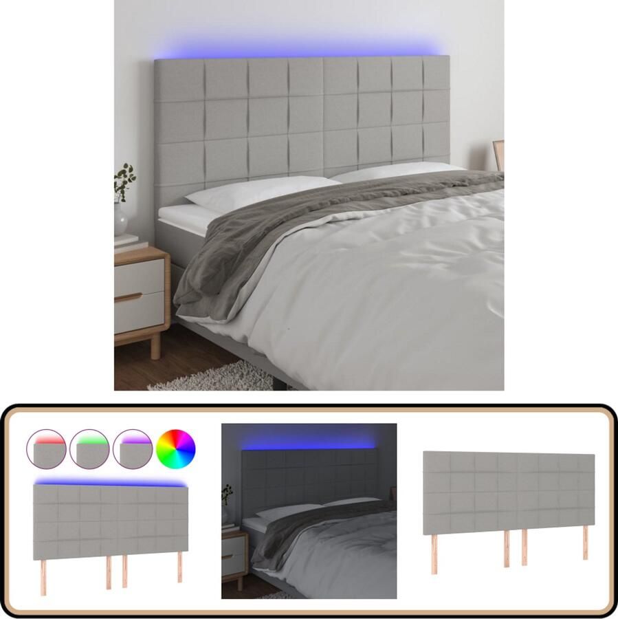 VidaXL Hoofdbord LED Stof Lichtgrijs 160x5x118 cm Hoofdboard Led Headboard Bedhead Hoofdkussen Slaapcomfort Moderne Slaapkamer Grijs Hoofdboard