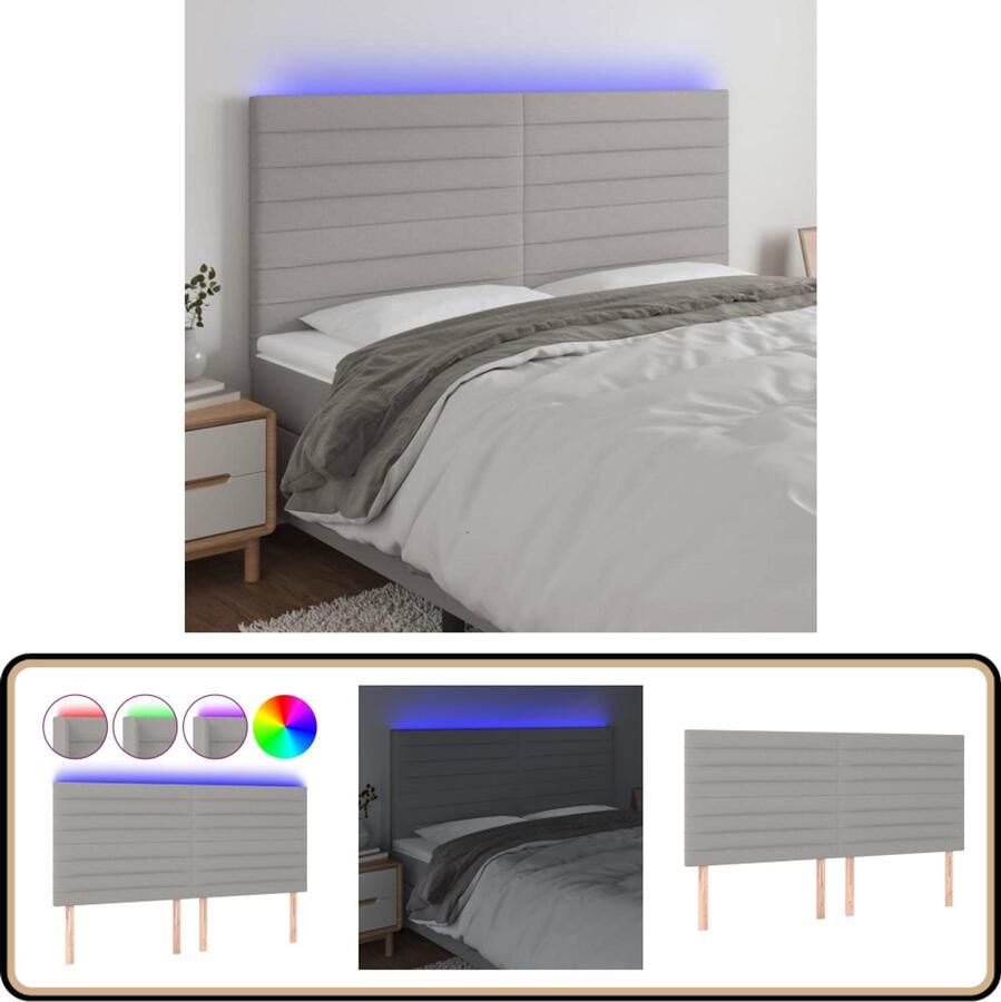 VidaXL Hoofdbord LED Stof Lichtgrijs 160x5x118 cm Hoofdboard Led Verlichting Hoofdbord Grijs Slaapkamers Comfortabel Hoofdbord Usb Aansluiting Leeshoek