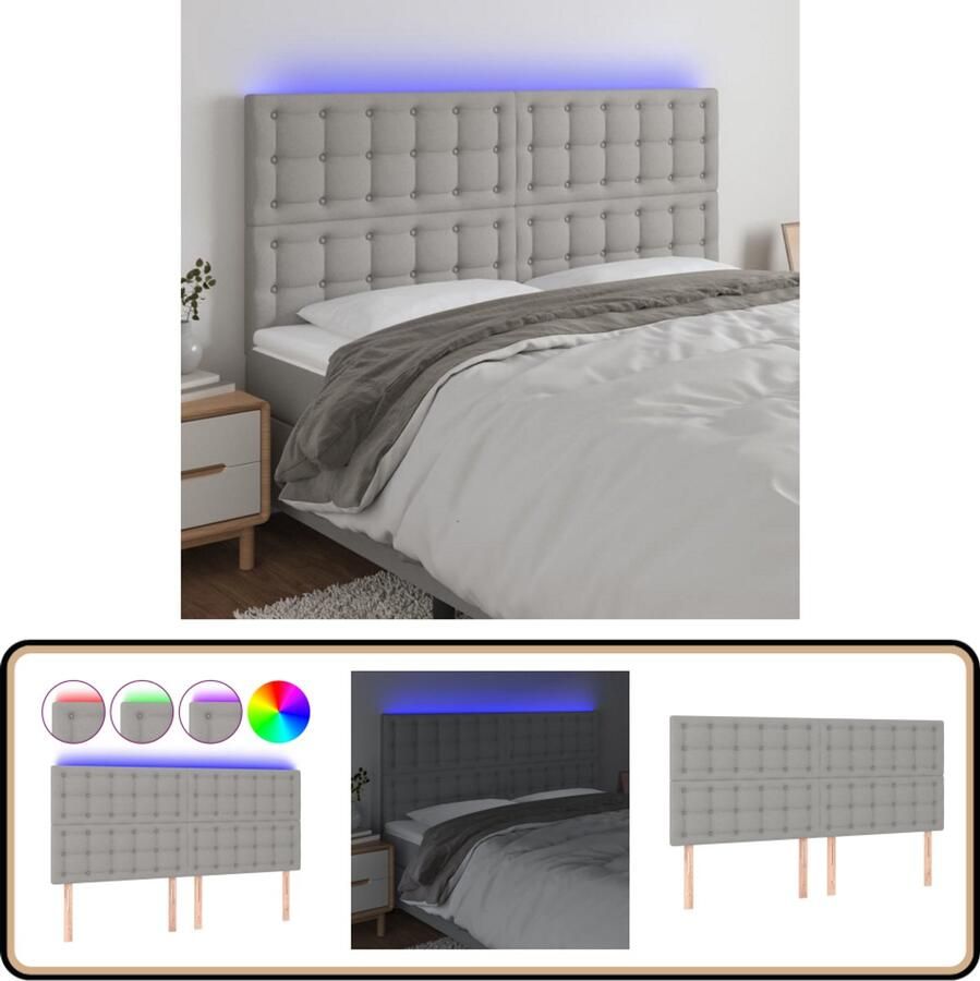 VidaXL Hoofdbord LED Stof Lichtgrijs 180x5x128 cm Hoofdboard Led Headboard Hoofdkussen Bedstede Slaapkamersdecoratie Bedroom Decor Grijs Hoofdboard