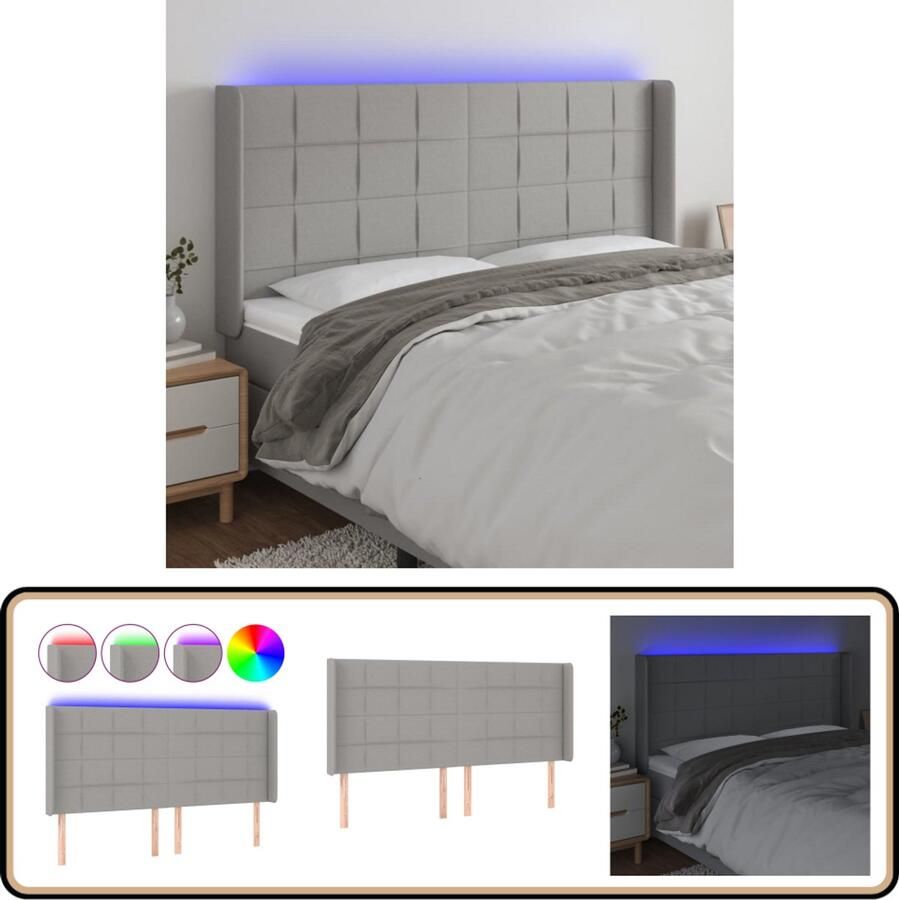 VidaXL Hoofdbord LED 163x16x118 128 cm Lichtgrijs Hoofd Bord Led Hoofdbord Grijs Hoofdbord Met Led Verlichting Slaap Accessoires Bedroom Decor Led Lamp