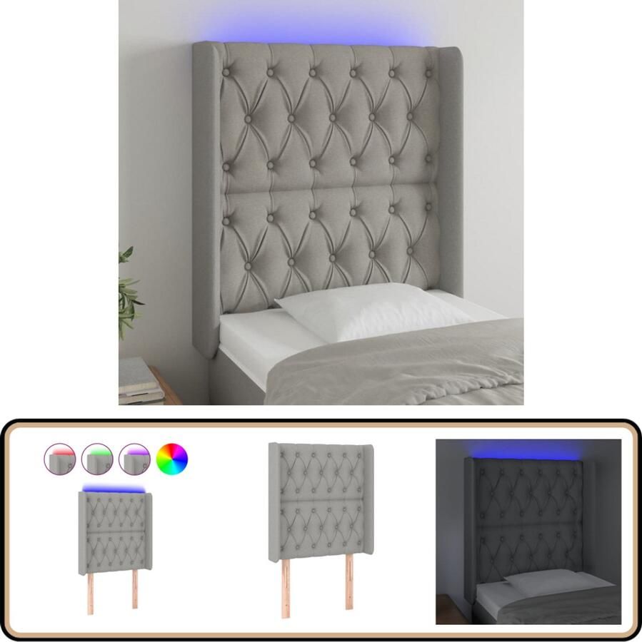 VidaXL Hoofdbord LED Stof Lichtgrijs 83x16x118 128 cm Hoofdboard Led Verlichting Bedstee Slaapkamers Grijs Hoofdboard