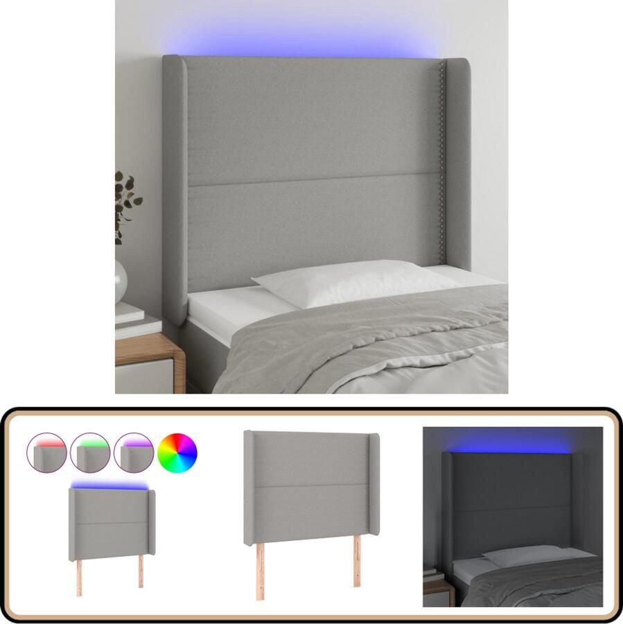 VidaXL Hoofdbord LED stof lichtgrijs 93x118 cm LED Hoofdbord Hoofdkussen Led Verlichting Slaapkamersdecoratie Bed Accessoires Grijs Hoofdbord