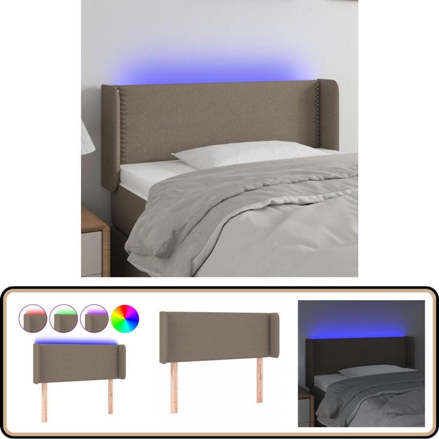 VidaXL Hoofdbord LED Stof Taupe 103x16x78 88 cm Hoofdboard Led Hoofdbord Met Verlichting Taupecouture Beddecoratie Slaapkamers