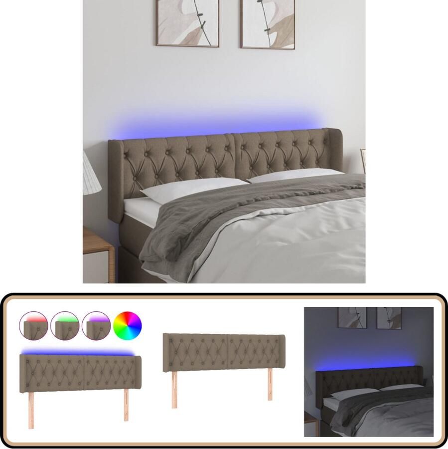 VidaXL Hoofdbord LED Stof Taupe 163x16x78 88 cm Hoofdboard Led Headboard Tufted Headboard Bedroom Decor Slaapkamersdecoratie