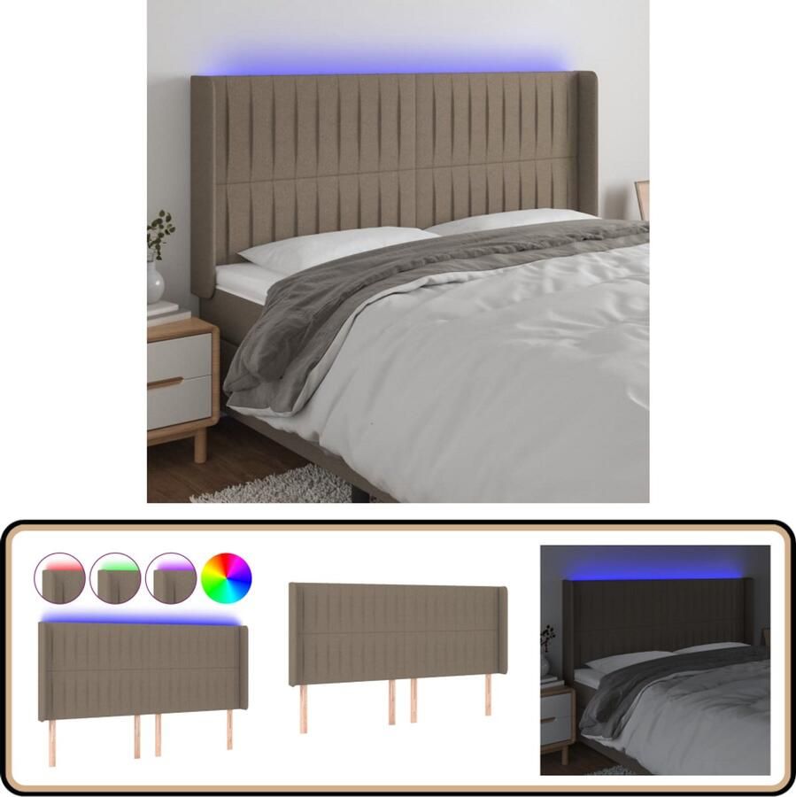 VidaXL Hoofdbord LED Stof Taupe 183x16x128 cm Hoofdboard Led Verlichting Hoofdbord Met Led Klassiek Hoofdbord Taupecloor Slaapkamersdecoratie Bedroom Decor