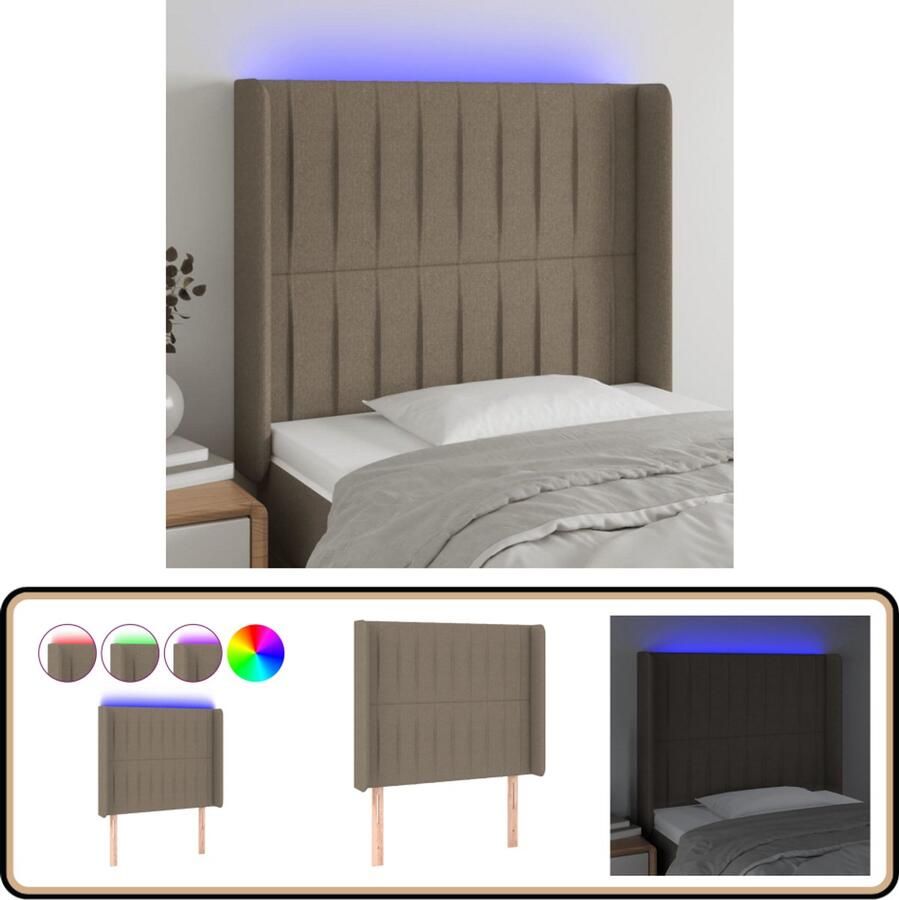 VidaXL Hoofdbord LED Stof Taupe 83x16x118 128 cm Hoofdboard Led Hoofdbord Met Led Taupecolor Bedroom Decor Slaapkamer Accessoires Leeshoek