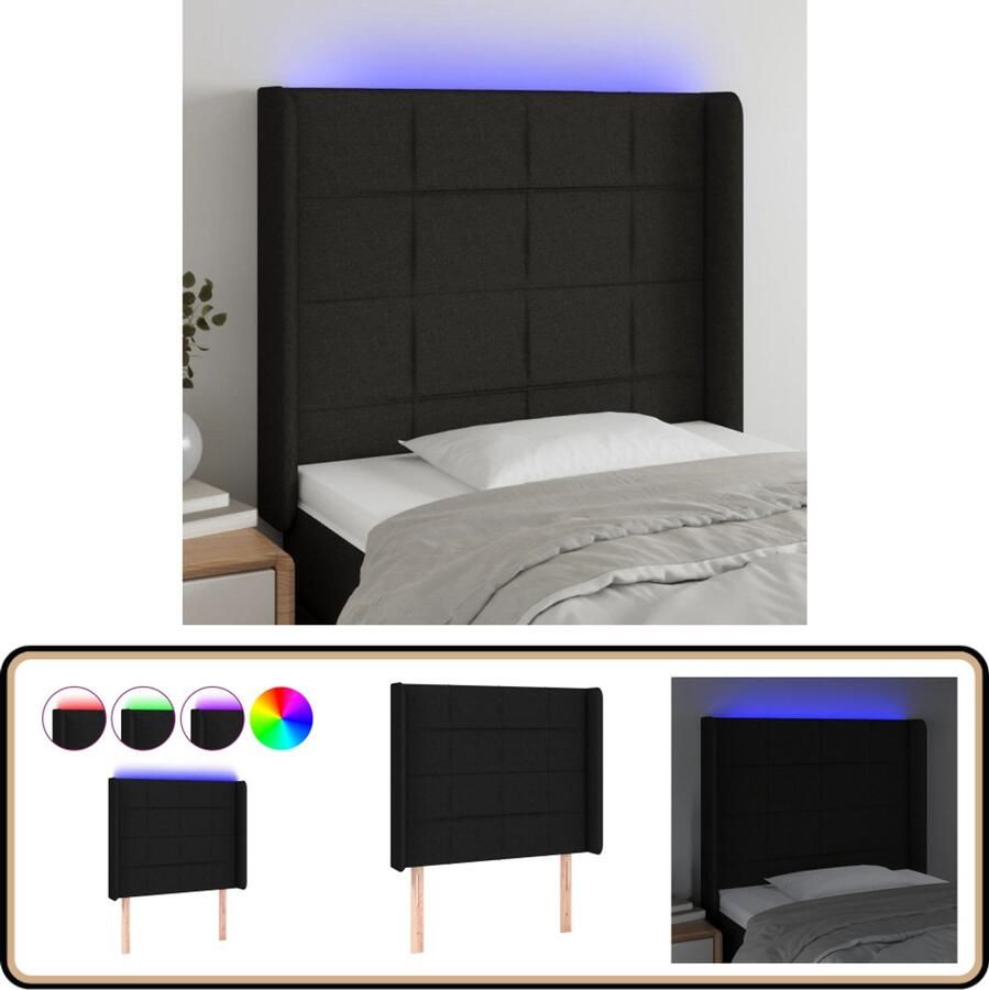 VidaXL Hoofdbord LED Stof Zwart 103x16x118 128 cm Hoofdboard Led Hoofdbord Met Led Slaapkamers Bed Accessoires Zwarte Hoofdbord Ergonomisch Hoofdbord Leeshoek Tv Hoek