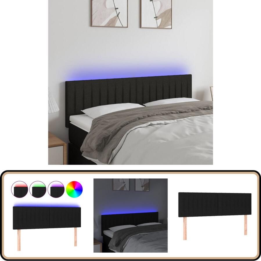 VidaXL Hoofdbord LED Stof Zwart 144x78 cm Hoofdboard Led Headboard Hoofdkussen Slaap Accessoires Bedroom Decor Lichtgevende Hoofdbekleding Usb Aansluiting Zwarte Hoofdborden