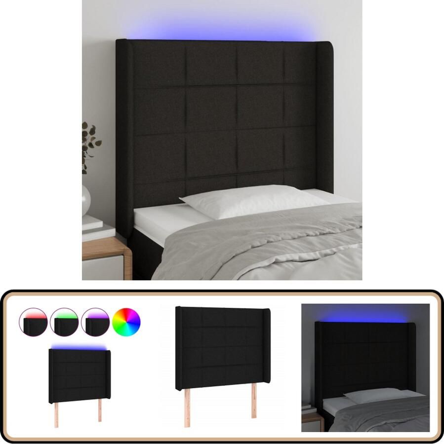 VidaXL Hoofdbord LED Stof Zwart 93x16x118 128 cm Hoofdboard Led Hoofdbord Hoofdkussen Beddecoratie Slaapkamers Zwarte Meubels Comfortabel Bed Moderne Slaapkamer