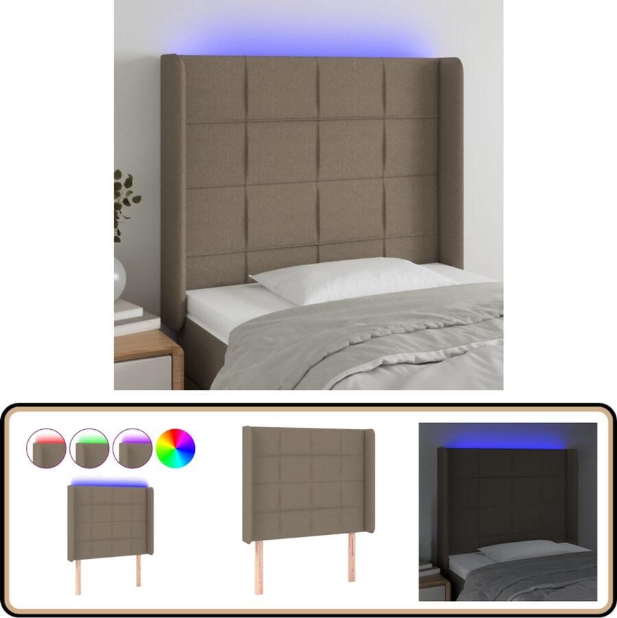 VidaXL Hoofdbord LED Taupe 103x16x118 128 cm Hoofdboard Led Verlichting Hoofdkussen Slaapkamers Taupec
