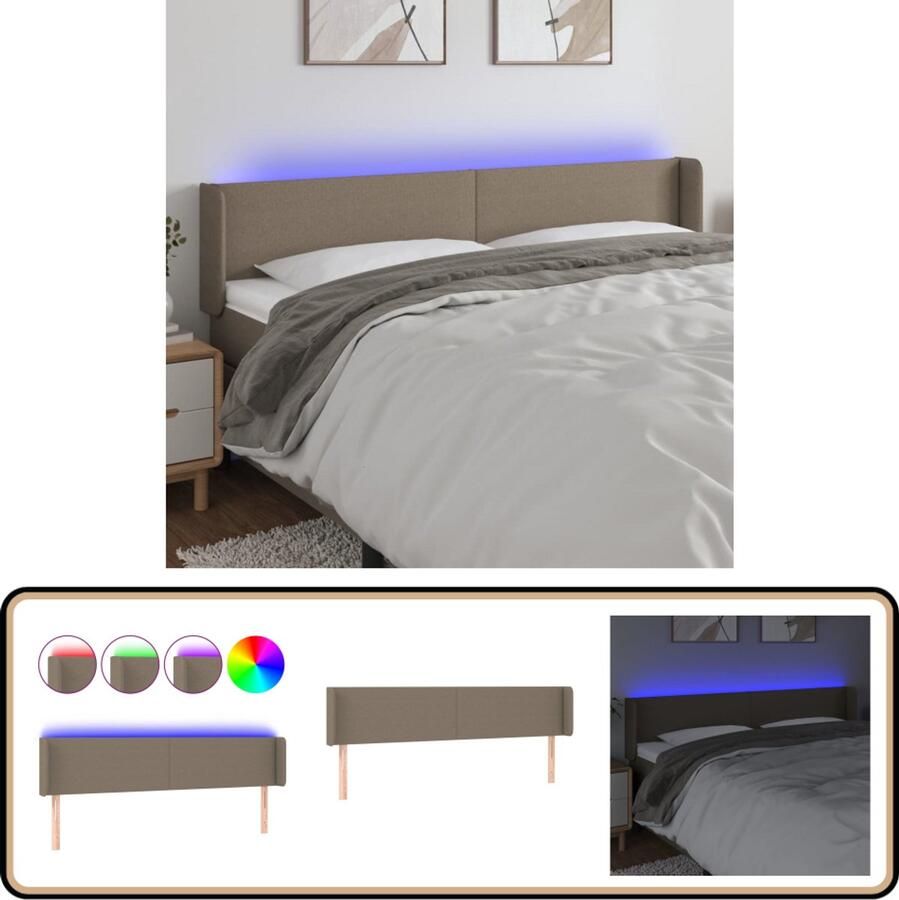 VidaXL Hoofdbord LED Taupe 203x16x78 88 cm Hoofdboard Led Hoofdbord Bedhoofdbord Taupecolor Stoffen Hoofdbord Verlichte Hoofdbord Adjustable Hoofdbord