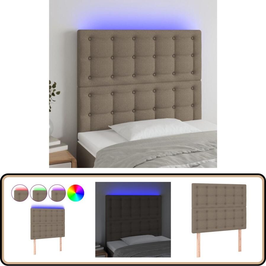 VidaXL Hoofdbord LED Taupe 80x5x118 128 cm Hoofd Bord Led Hoofdbord Met Led Verlichting Led Headboard Taupecouleur Stoffen Hoofdbord