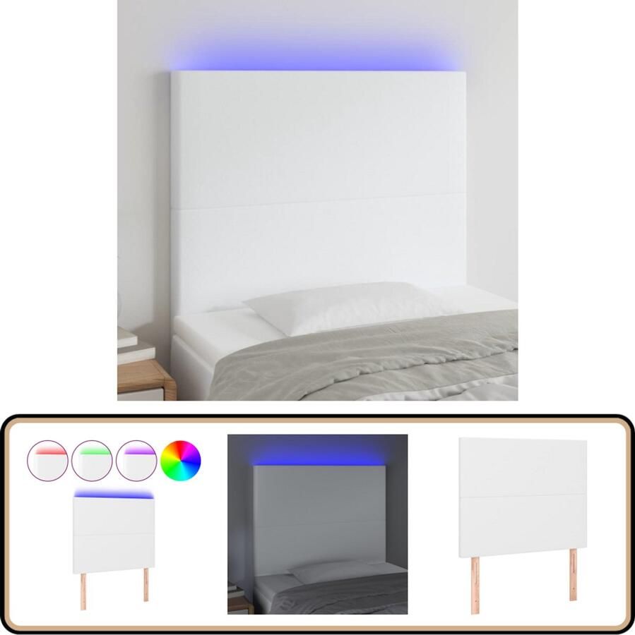 VidaXL Hoofdbord LED Wit Kunstleer 90x118 128cm LED Hoofdbord Led Headboard Hoofdbord Met Verlichting Hoofdbord Kunstleer Elektrisch Hoofdbord