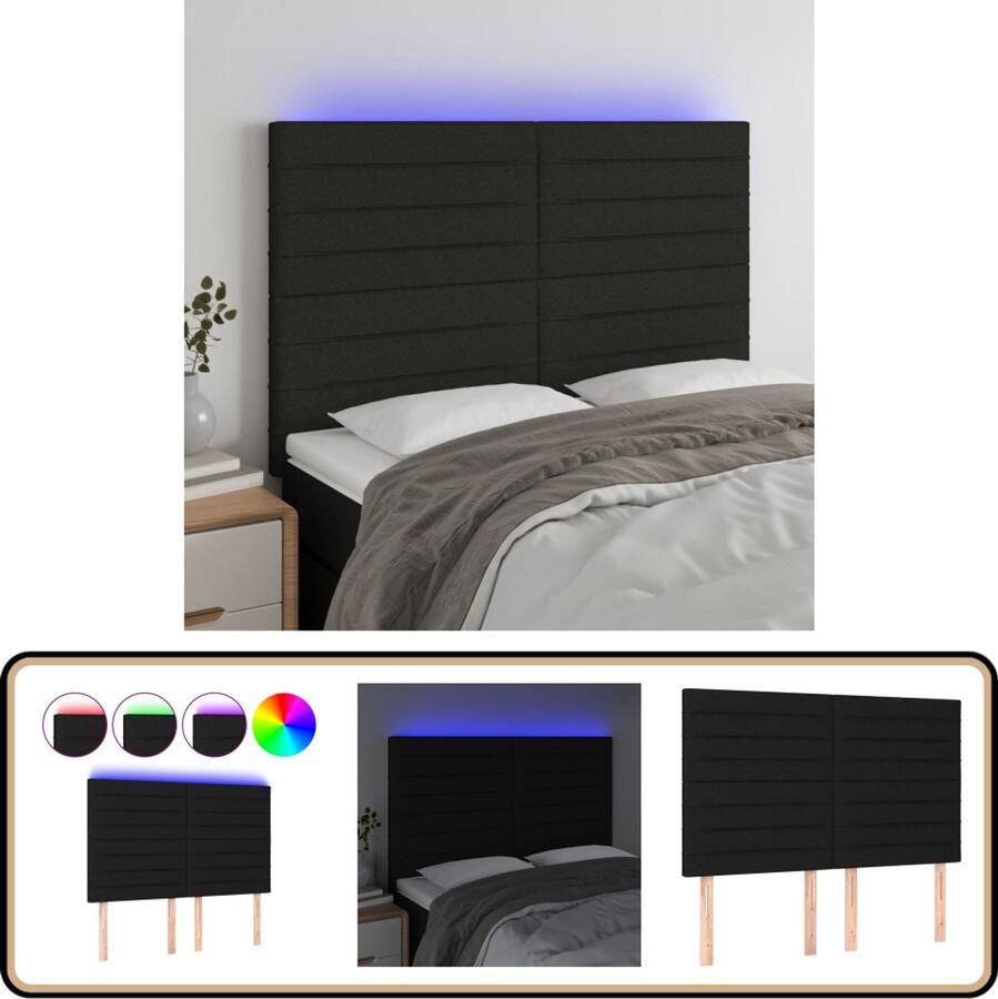 VidaXL Hoofdbord LED Zwart 144x5x118 128 cm Hoofdboard Led Hoofdbord Hoofdkussen Slaap Accessoires Bedroom Decor Nachtkastje