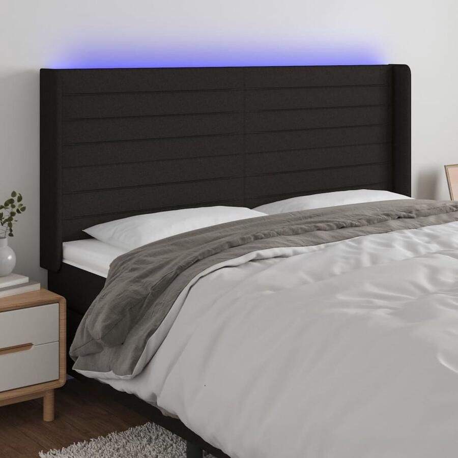 VidaXL Hoofdbord LED 203x16x118 128 cm Zwart Stof Hoofdboard Led Headboard Hoofdkussen Slaapcomfort Bedroom Decor Moderne Slaapkamer Zwarte Meubels Stoffen Hoofdborden - Foto 2