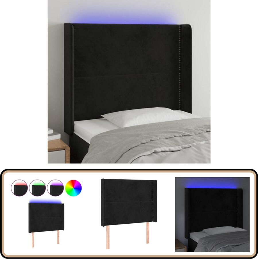 VidaXL Hoofdbord LED Zwart 93x16x118 128 cm Hoofdboard Led Hoofdbord Velvet Hoofdbord Comfortabele Hoofdbord Zwart Adjustable Hoofdbord