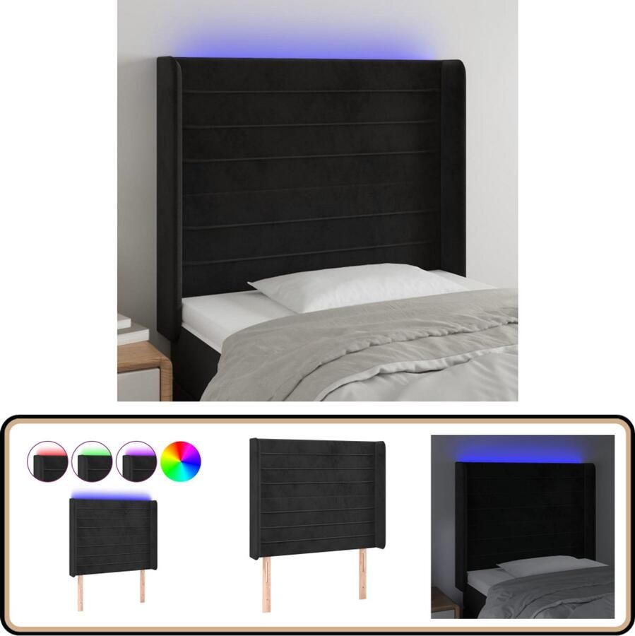 VidaXL Hoofdbord LED Zwart Fluweel 83x16x118 128 cm Hoofdboard Led Hoofdbord Hoofdkussen Slaapcomfort Bedroom Decor Zwarte Kamerdecoratie Velvet Hoofdbord