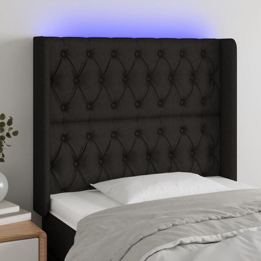 VidaXL Hoofdbord LED Zwart Stof 103x118 128 cm Hoofdboard Led Headboard Bedhead Zwarte Hoofdstoel Hoofdkussen Slaap Accessoires Bedroom Decor - Foto 2