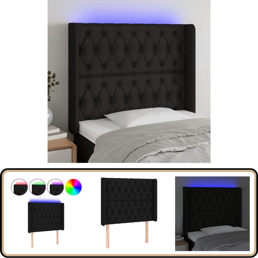VidaXL Hoofdbord LED Zwart Stof 103x118 128 cm Hoofdboard Led Headboard Bedhead Zwarte Hoofdstoel Hoofdkussen Slaap Accessoires Bedroom Decor