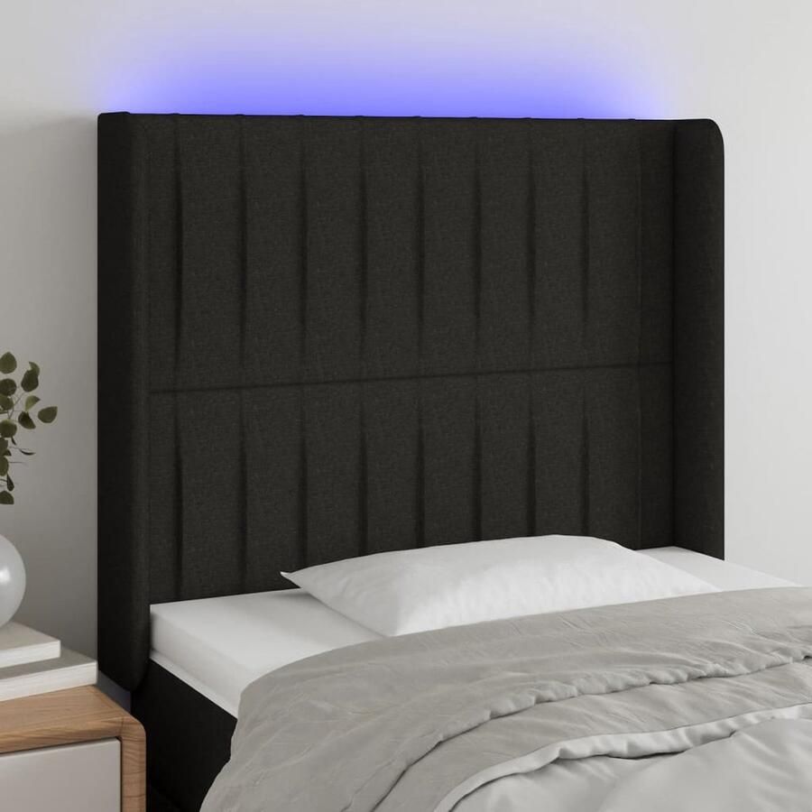 VidaXL Hoofdbord LED Stof Zwart 93x16x118 128 cm Hoofdboard Led Headboard Hoofdborden Bedhead Slaapkamers Decoratie Slaapkamer Comfortabel Hoofdbord - Foto 2