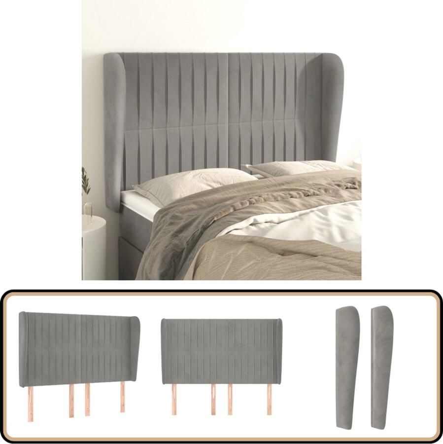 VidaXL Hoofdbord Lichtgrijs 147x23x118 128 cm Hoofd Bord Hoofdborden Beddecoratie Fluweel Grijs Luxe Comfort