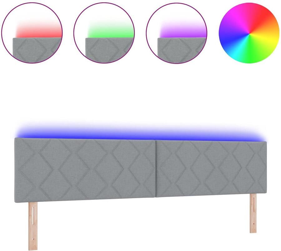VidaXL LED Hoofdbord met Diamantstructuur in Lichtgrijs 200 cm Stof - Foto 2