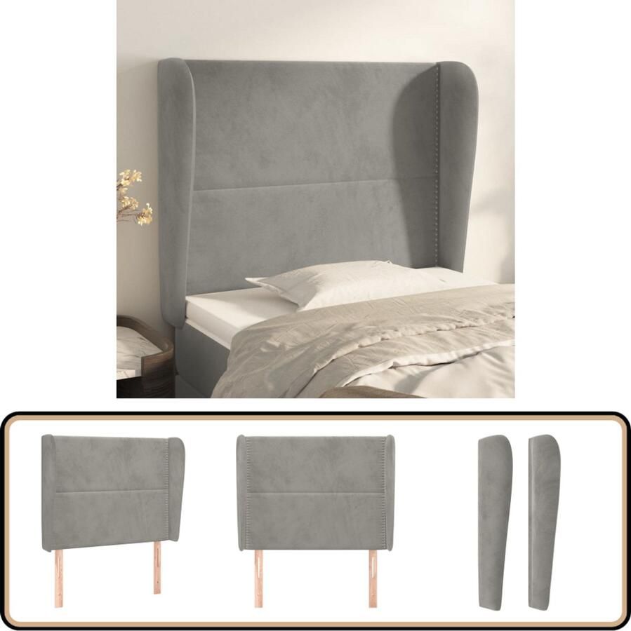 VidaXL Hoofdbord met Randen Fluweel Lichtgrijs Hoofd Bord Hoofdbord Beddecoratie Luxe Hoofdbord Fluweel Hoofdbord Grijs Hoofdbord Adjustable Hoofdbord