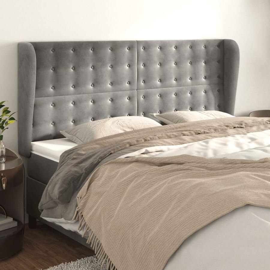 VidaXL Hoofdbord Lichtgrijs Fluweel 203x23x128 cm Hoofd Bord Hoofdkussen Klassiek Design Velvet Grijs Bedroom Decoratie Slaapkamers Meubilair - Foto 2