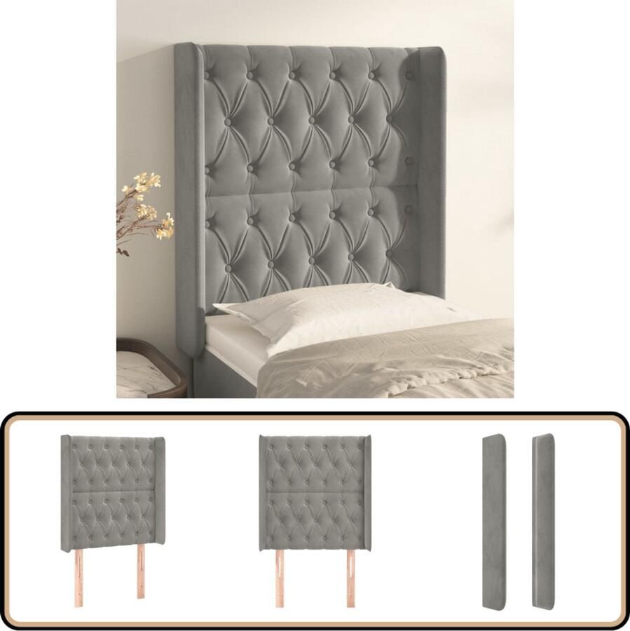 VidaXL Hoofdbord Lichtgrijs Fluweel 83x16x128 cm Hoofd Bord Hoofdbord Beddecoratie Fluweel Grijs Hoogtestelbaar