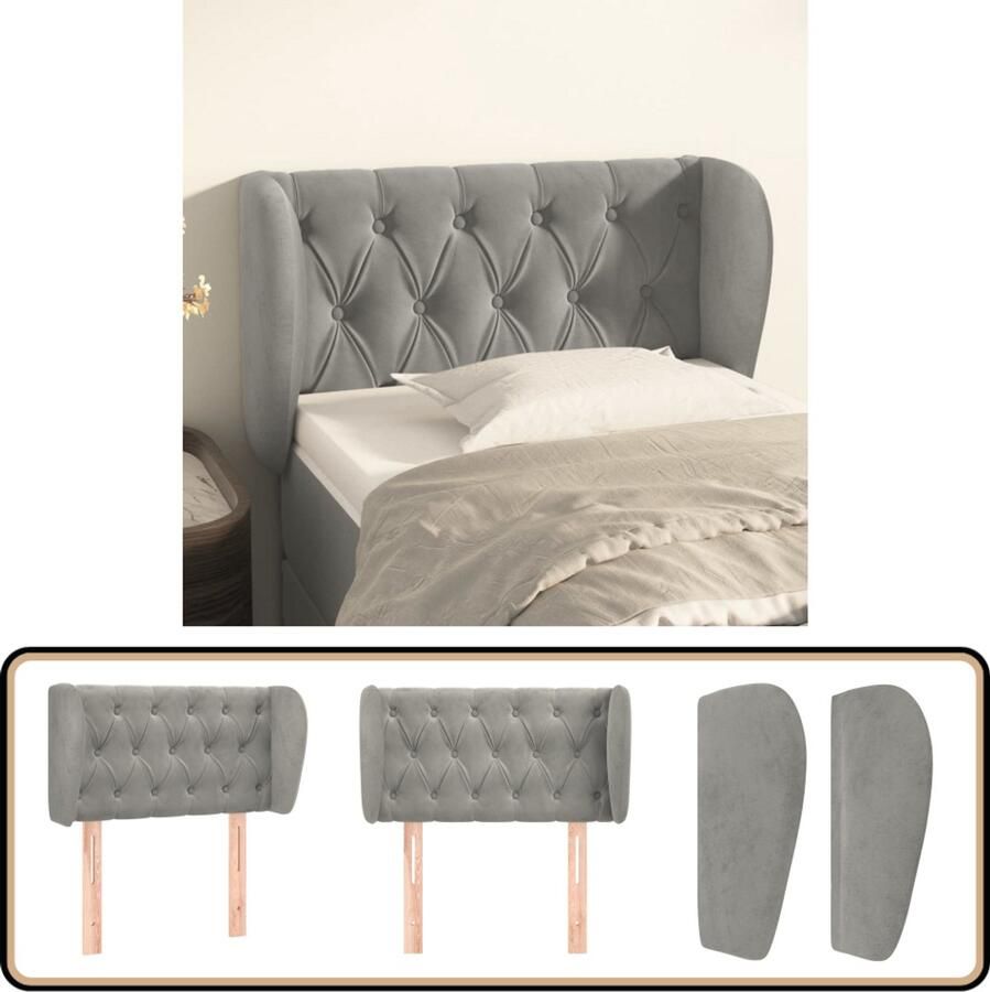 VidaXL Hoofdbord Lichtgrijs Fluweel 83x23x78 88 cm Hoofd Bord Hoofdkussen Velvet Grijs Slaapkamervloerisolatie Tweepersoonsbed King Size Bed Boxspring