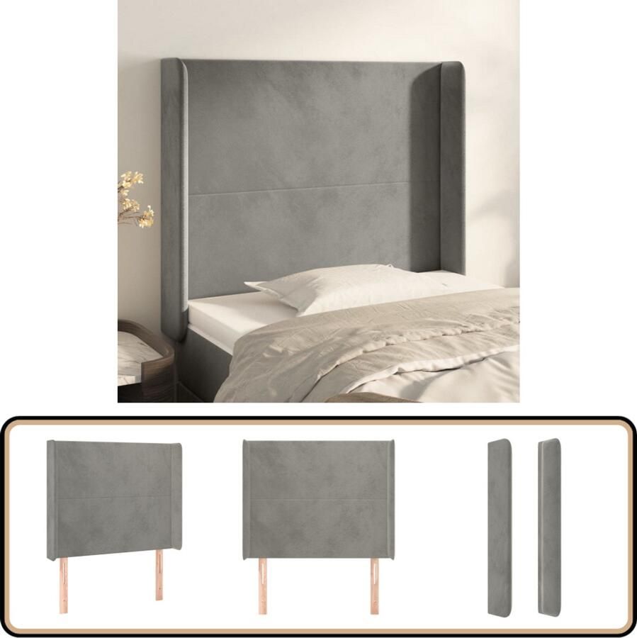 VidaXL Hoofdbord Lichtgrijs Fluweel 93x16x118 128 cm Hoofd Bord Hoofdeinde Beddengoed Slaap Accessoires Luxe Bed