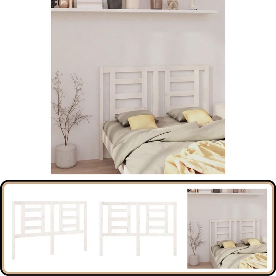 VidaXL Hoofdbord Massief Grenen Wit 141x100 cm Houten Hoofdbord Hoofdeinde Massief Grenenhout Wit Hoofdbord Landelijke Stijl