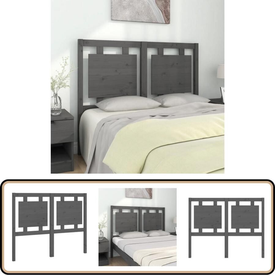 VidaXL Hoofdbord massief grenenhout 125 5x4x100 cm grijs Houten Hoofdbord Hoofdeinde Beddecoratie Rustic Interieur Landelijk Meubilair Griezelig Hout