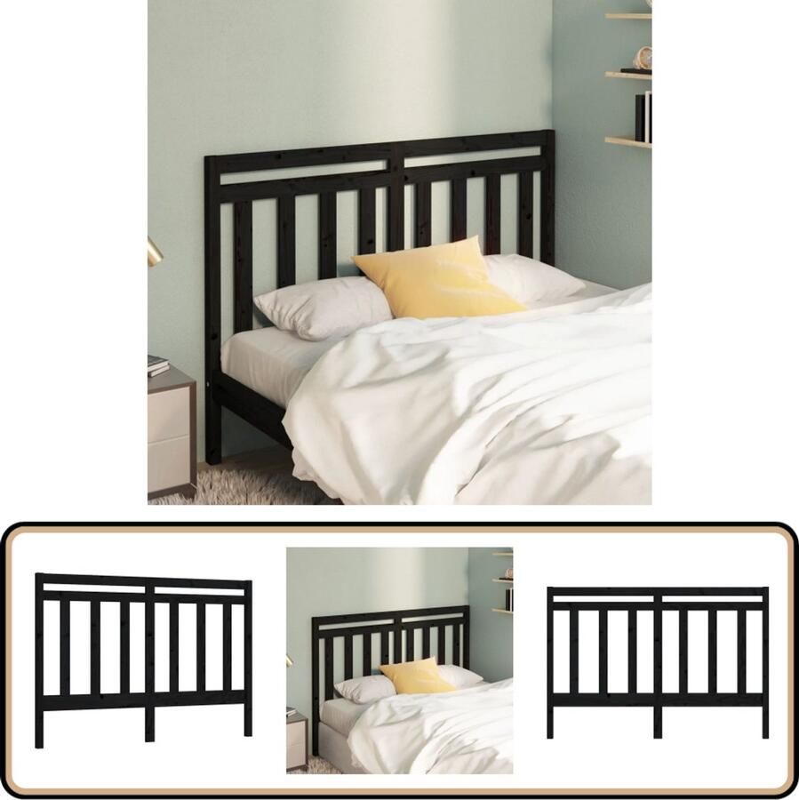 VidaXL Hoofdbord Massief Grenenhout 126x100 cm Zwart Houten Hoofdbord Hoofdeinde Hoofdbord Zwart Massief Hout Vintage Hoofdbord Klassiek Hoofdbord Bedroom Decor