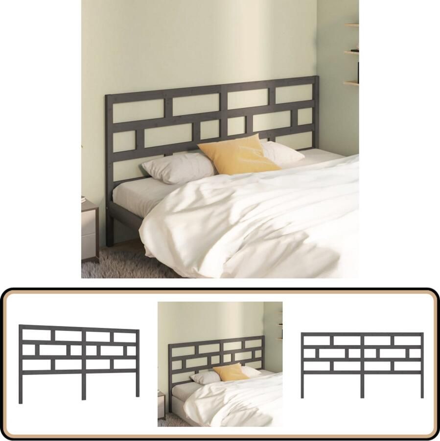 VidaXL Hoofdbord Massief Grenenhout 186x100 cm Grijs Hoofd Bord Hoofdeinde Beddecoratie Hout Grenenhout Grijze Kamer Klassieke Stijl Slaapkamervloerisolator Bedroom Decor Wooden Headboard