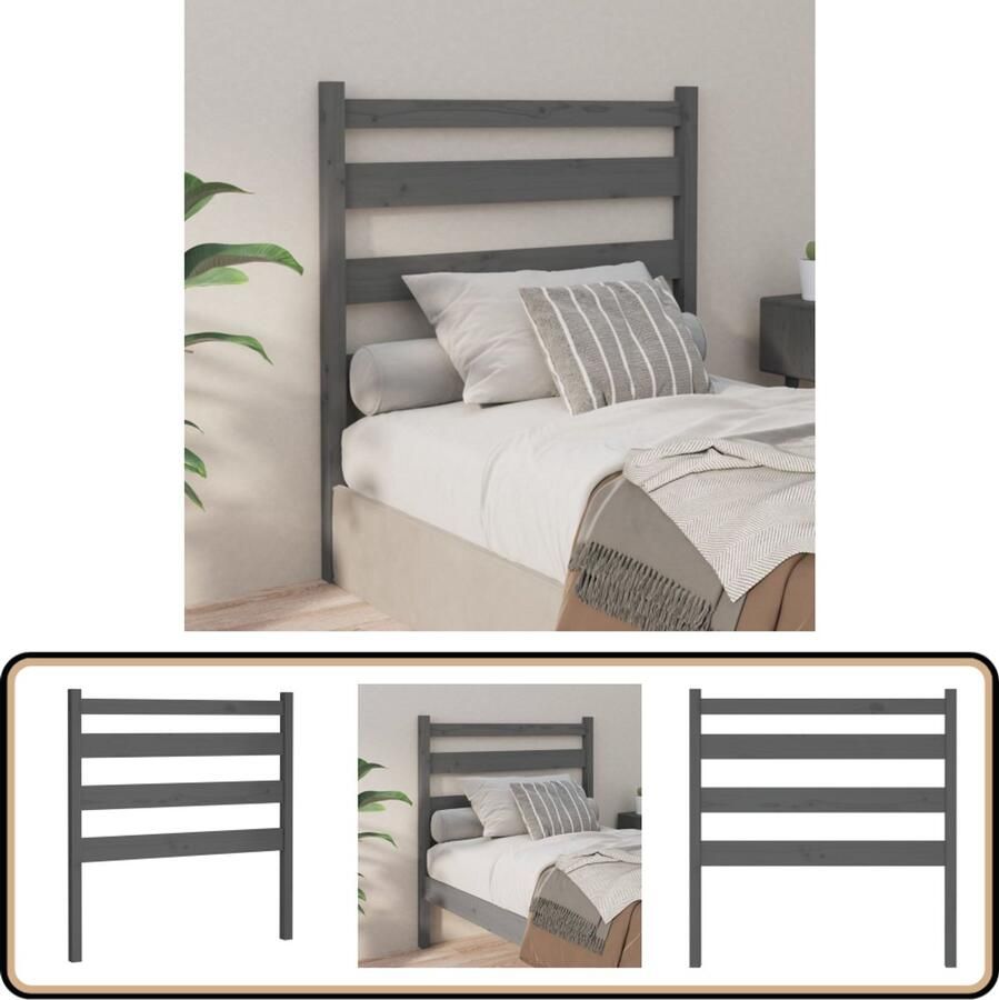 VidaXL Hoofdbord Massief Grenenhout 96x100 cm Grijs Houten Hoofdbord Hoofdeinde Hoofd Bord Grieze Hoofdbord Trendig Hoofdeinde