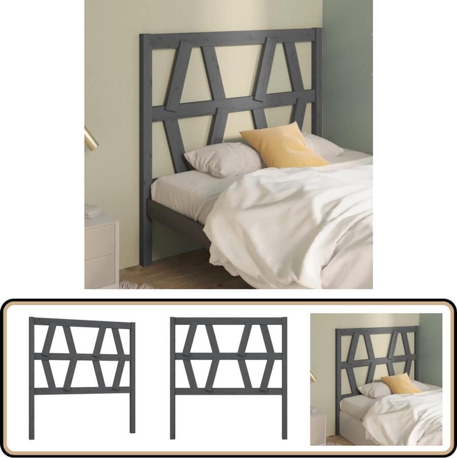 VidaXL Hoofdbord Massief Grenenhout Grijs 106x100 cm Houten Hoofdbord Hoofddekens Bed Accessoires Slaapkamers Grieze Meubels