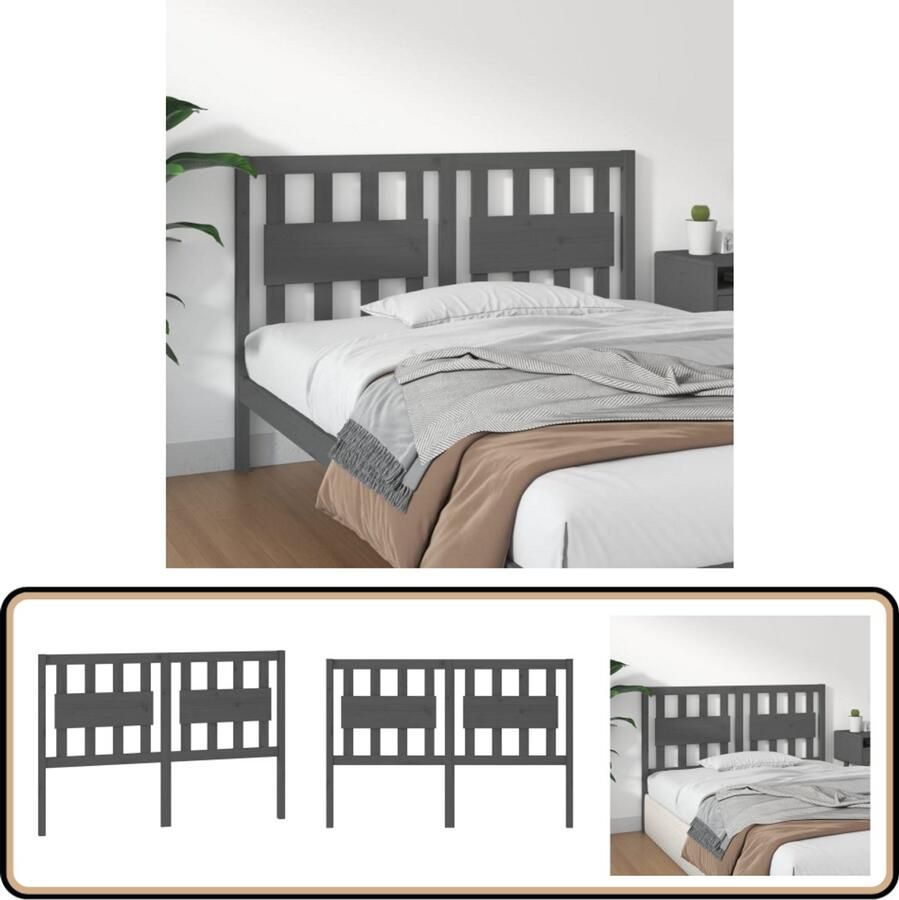 VidaXL Hoofdbord Massief Grenenhout Grijs 125 5x100 cm Hoofdboard Houten Hoofdbord Hoofdeinde Beddecoratie Slaapkamer Decoratie Griezelig Interieur Landelijk Interieur