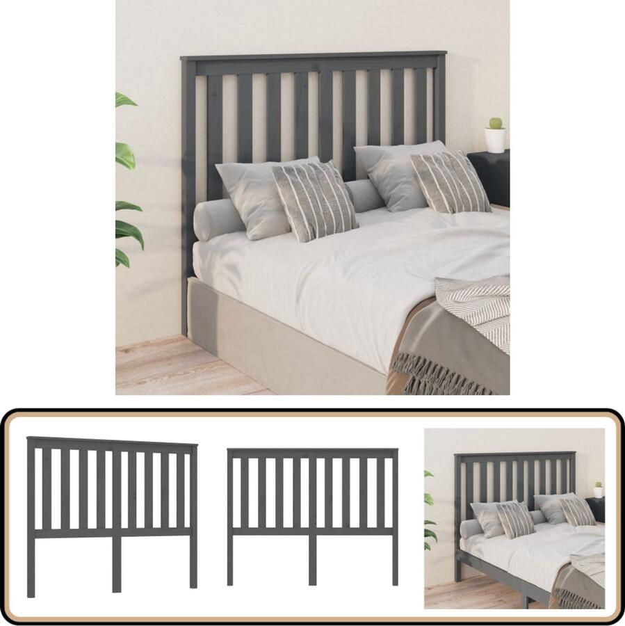 VidaXL Hoofdbord Massief Grenenhout Grijs 146x101 cm Hoofd Bord Hoofdeinde Bed Frame Houten Hoofdbord Grijze Hoofdbord Massief Hout Slaapkamersdecoratie Bedroom Decor