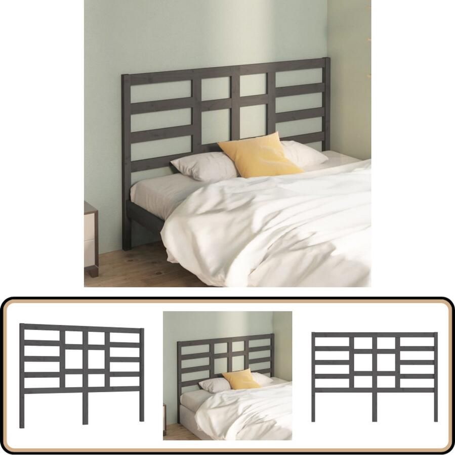 VidaXL Hoofdbord Massief Grenenhout Grijs 156x104 cm Houten Hoofdbord Hoofdeinde Beddecoratie Klassieke Stijl Grieze Meubels